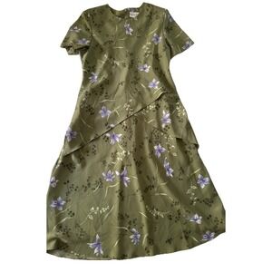 Bedford Fair Lifestyles 2 Pc Set Top Skirt Women's Size M Green Floral Midi VTG